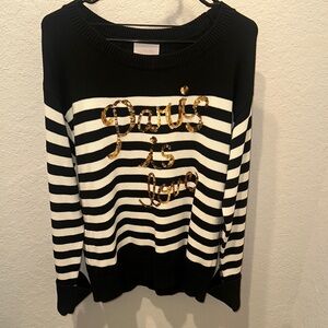 Cinq a sept Striped Sweater with Gold Sequins
